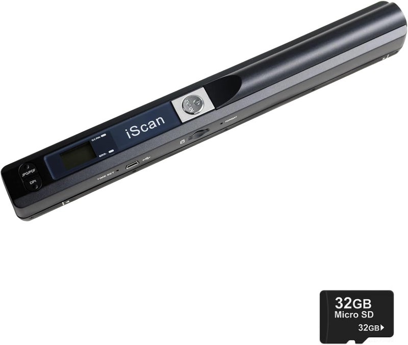 KIDENEI Portable Scanner with 32G SD Card, 900DPI JPG PDF Format Portable Handheld Scanner, AA Battery (Not Included) USB Transfer Colour A4 Document Scanner for Business Photo Receipts Books (Black) - Image 1